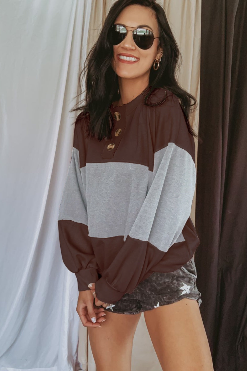 Round Neck Long Sleeve Sweatshirt - Charming Charlie