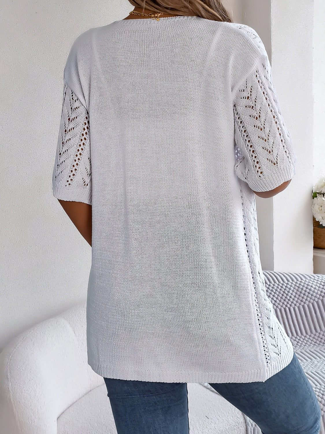Openwork Open Front Half Sleeve Cardigan - Charming Charlie
