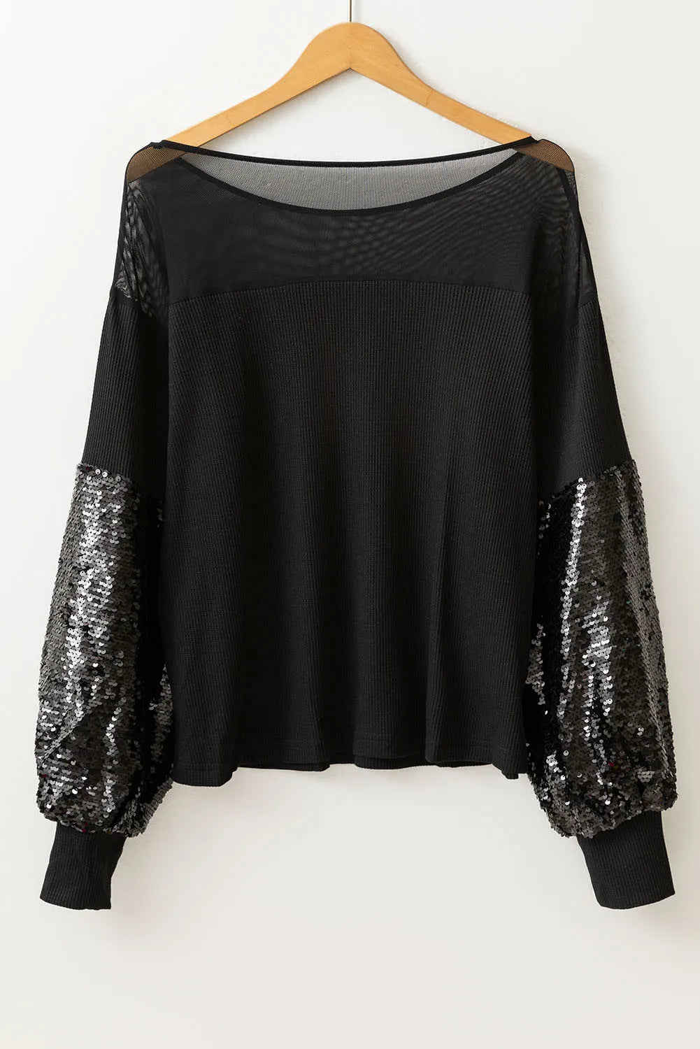 Sequin Boat Neck Long Sleeve Blouse - Charming Charlie
