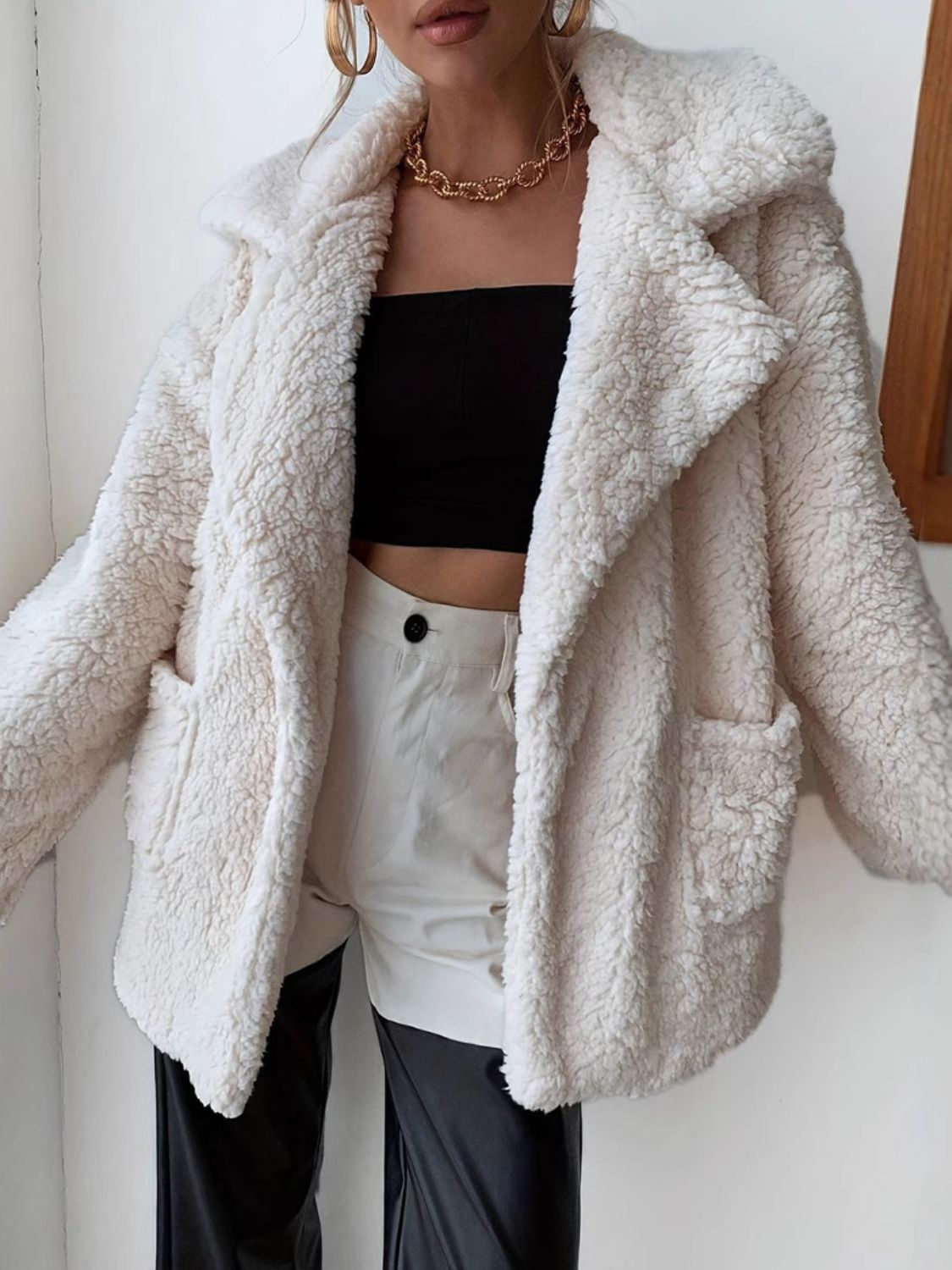 Fuzzy Open Front Long Sleeve Coat - Charming Charlie