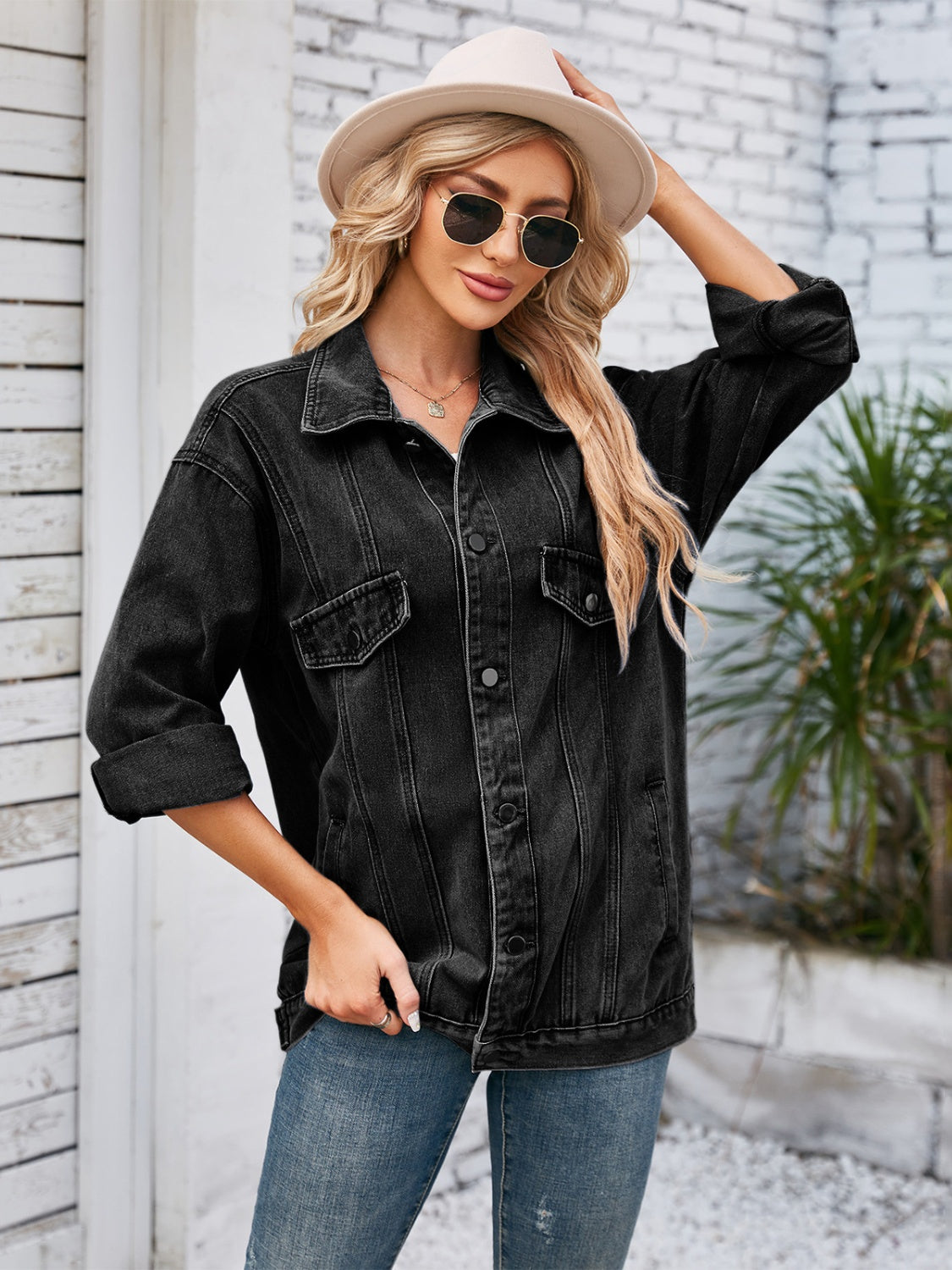 Button Up Long Sleeve Denim Jacket - Charming Charlie
