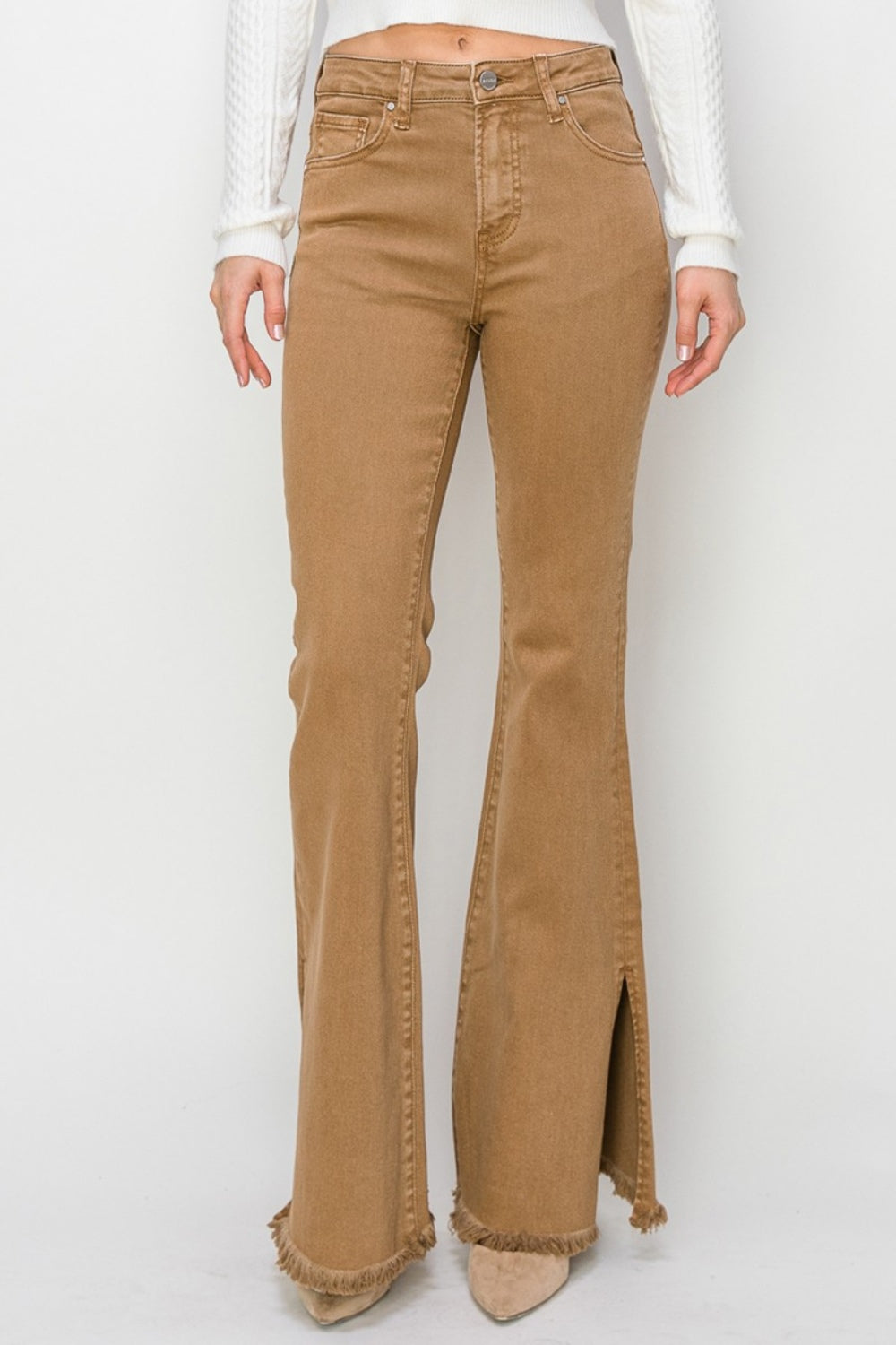 RISEN Bailey Full Size High Waist Side Slit Flare Jeans - Charming Charlie