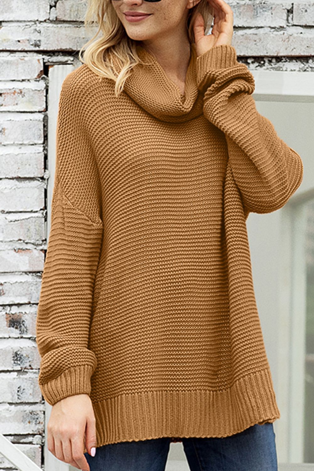 Side Slit Turtleneck Long Sleeve Sweater - Charming Charlie