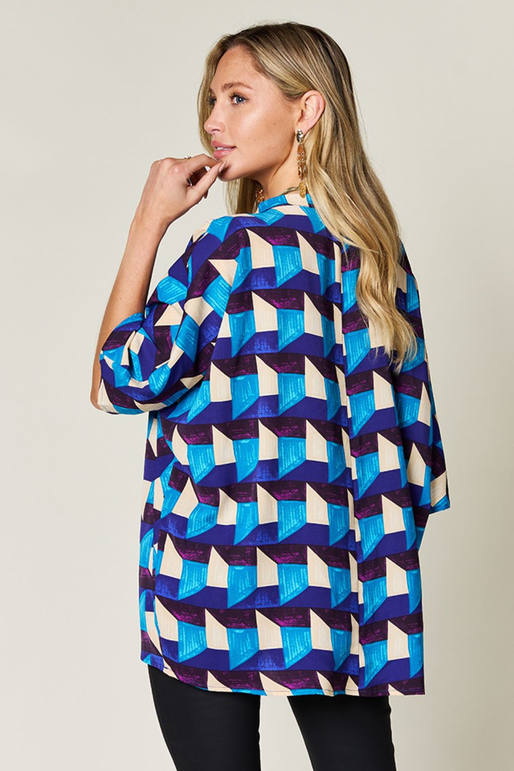 Double Take Full Size Geometric Notched Half Sleeve Blouse - Charming Charlie