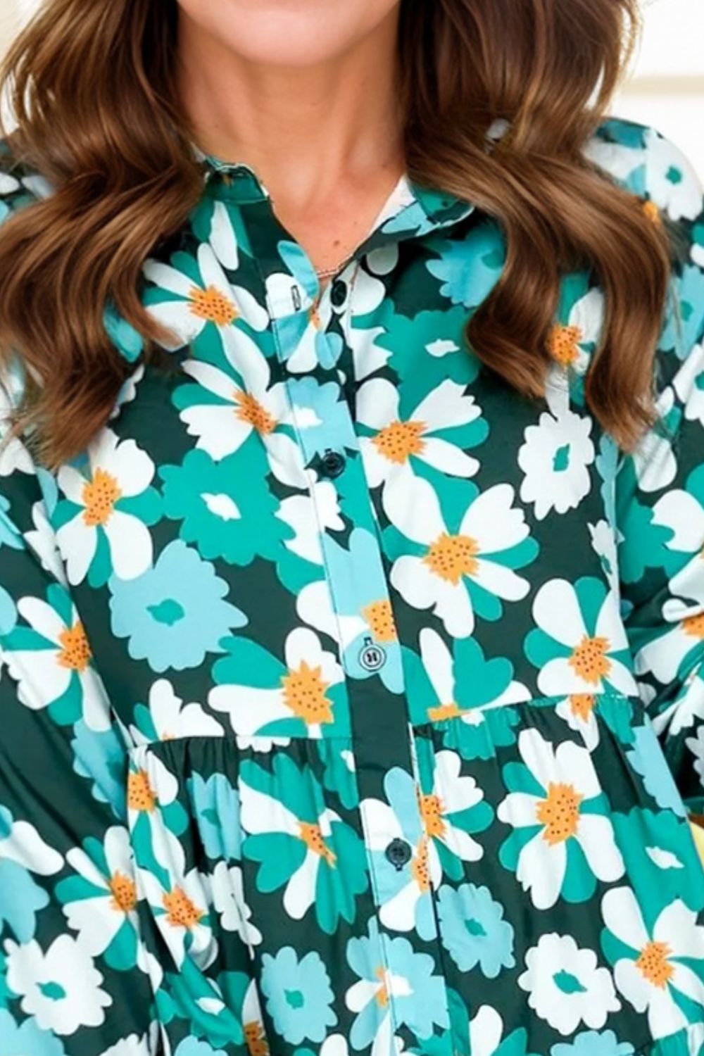 Printed Collared Neck Lantern Sleeve Mini Dress - Charming Charlie