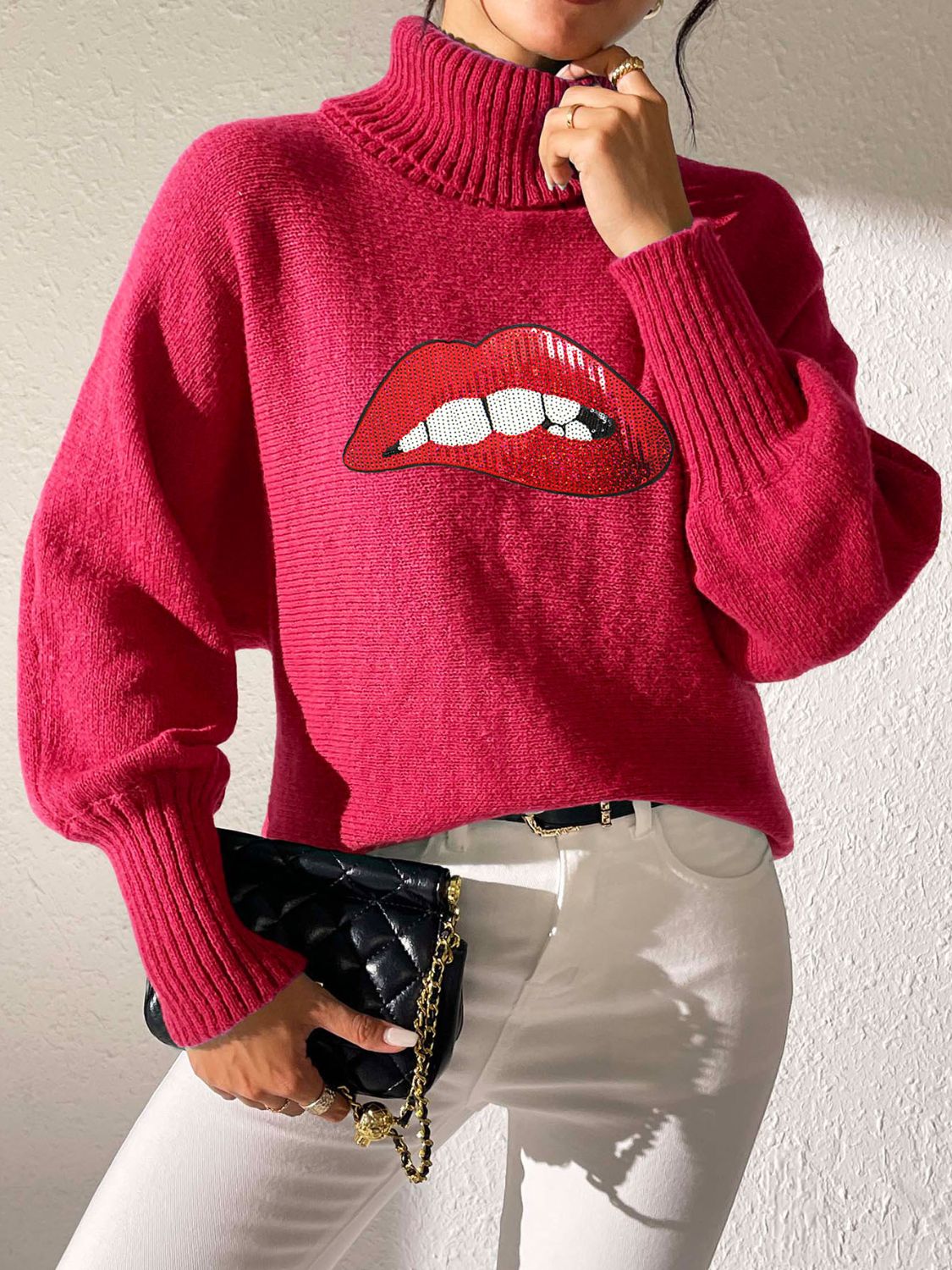 Lip Turtleneck Long Sleeve Sweater - Charming Charlie