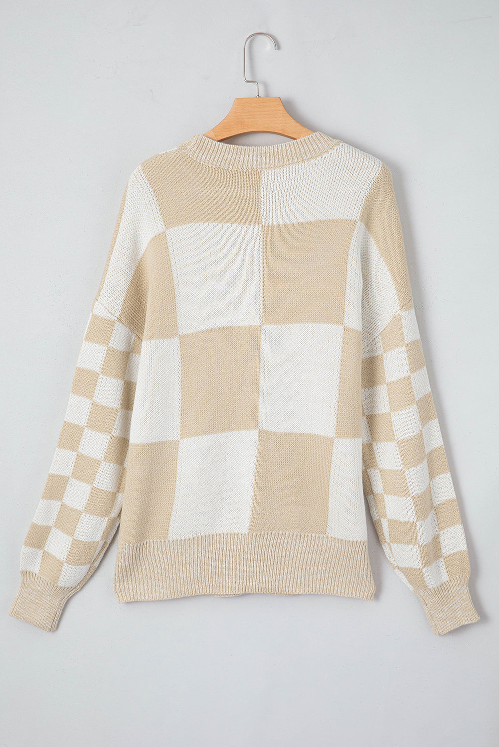 Checkered Round Neck Drop Shoulder Sweater - Charming Charlie