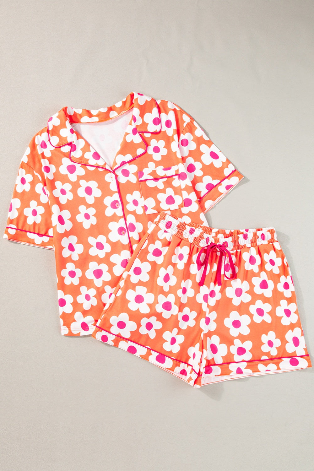 Pocketed Flower Half Sleeve Top and Shorts Lounge Set - Charming Charlie