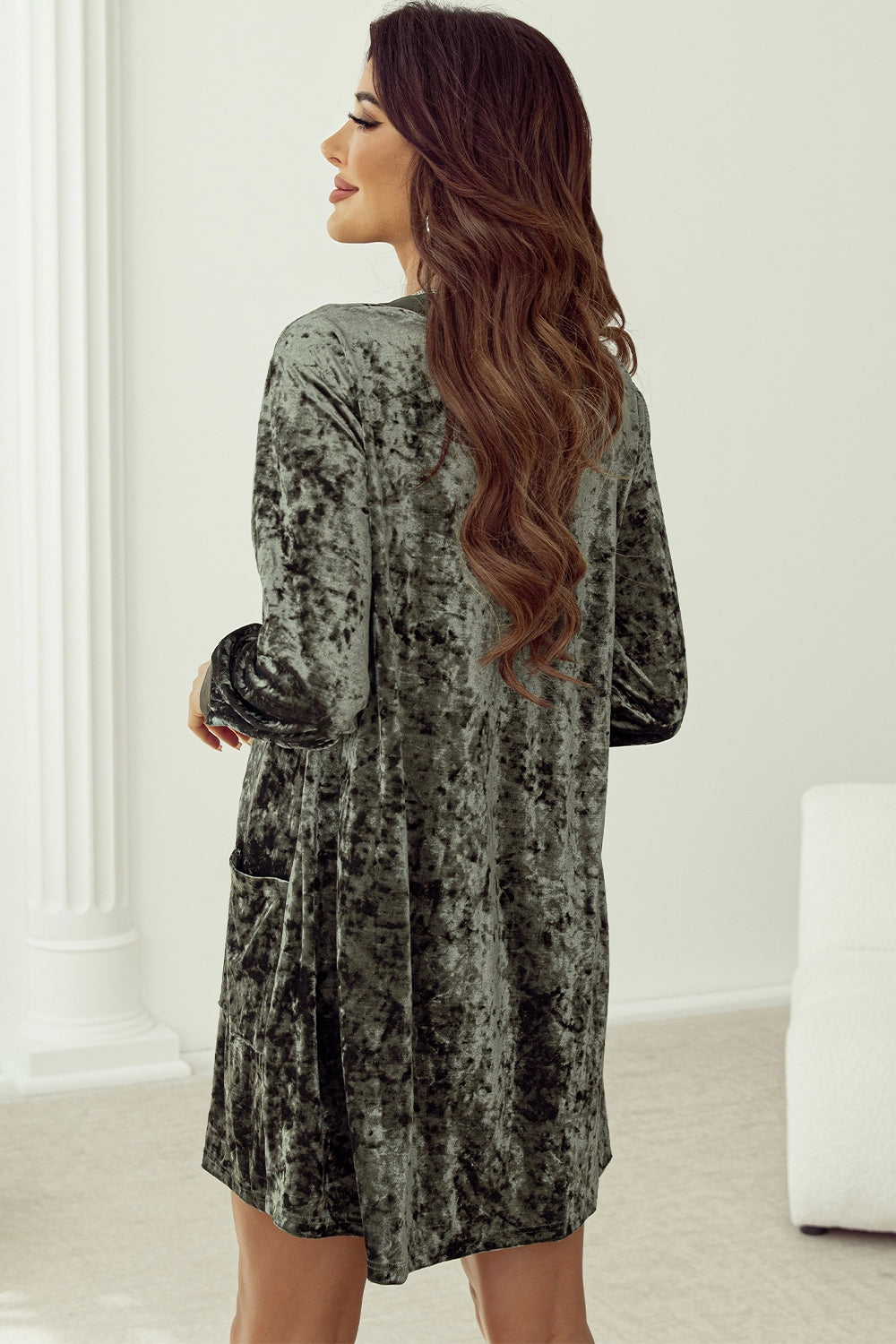 Notched Long Sleeve Mini Dress with Pockets - Charming Charlie