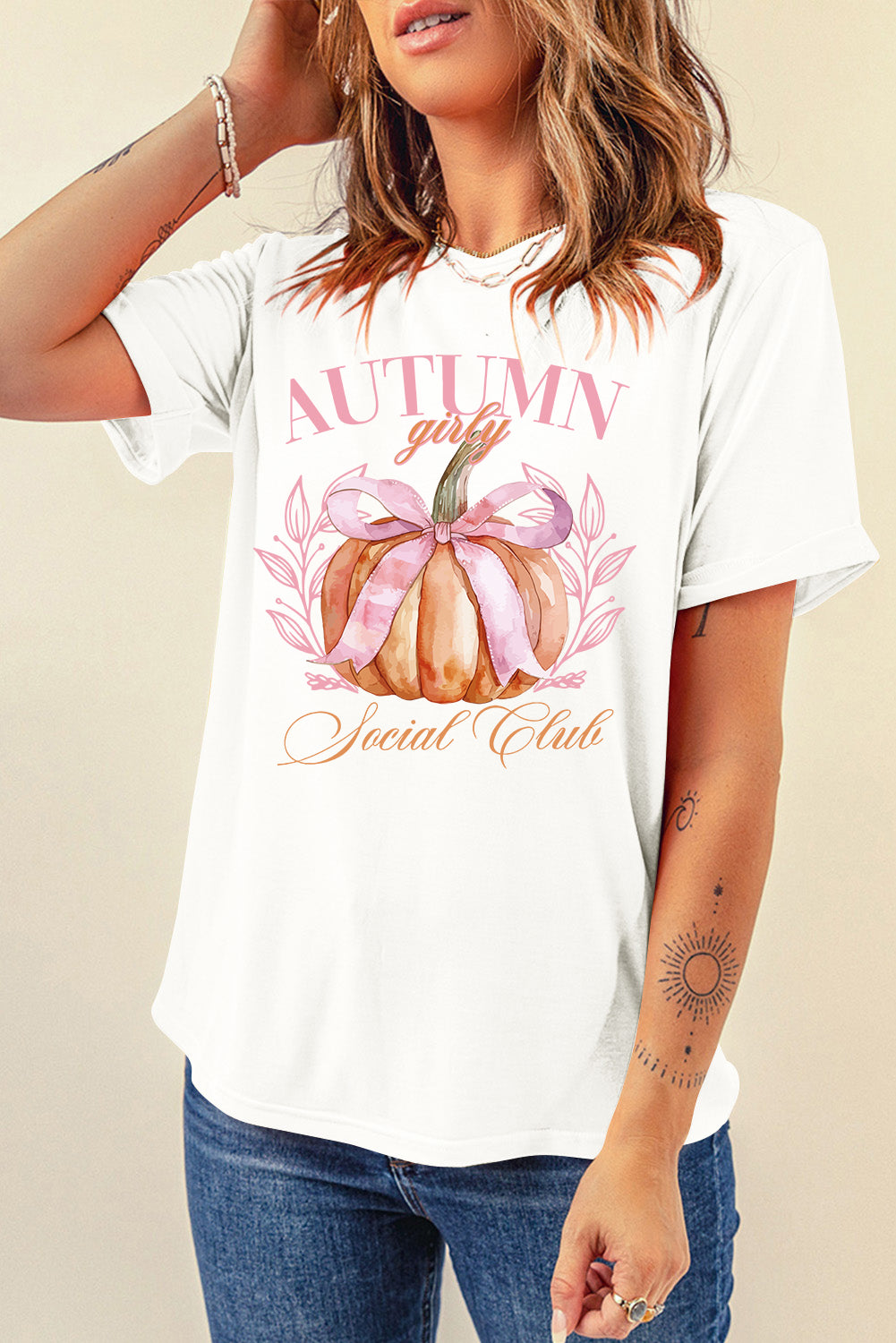 Pumpkin Graphic Round Neck Short Sleeve T-Shirt - Charming Charlie