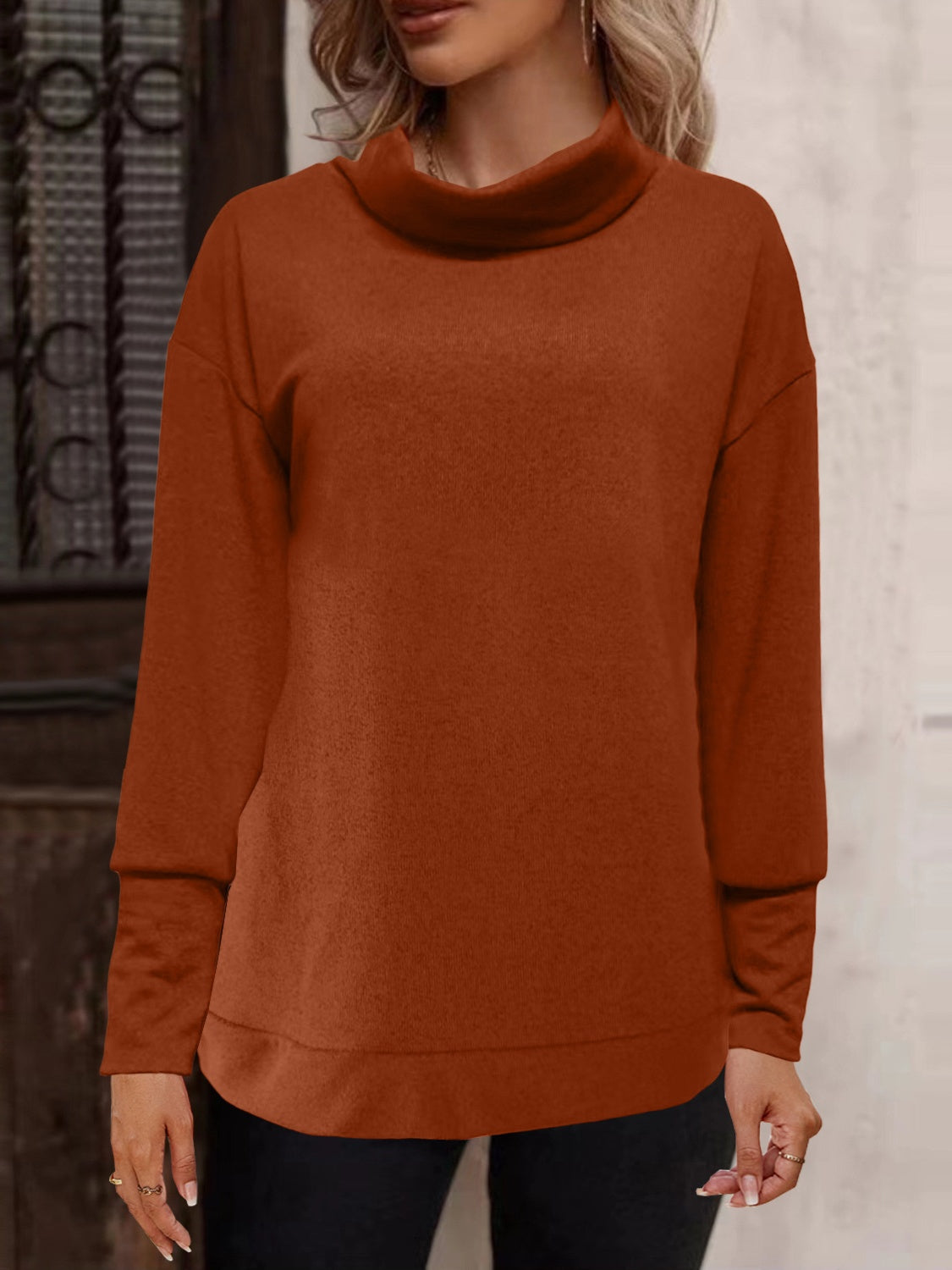Full Size Mock Neck Long Sleeve T-Shirt - Charming Charlie
