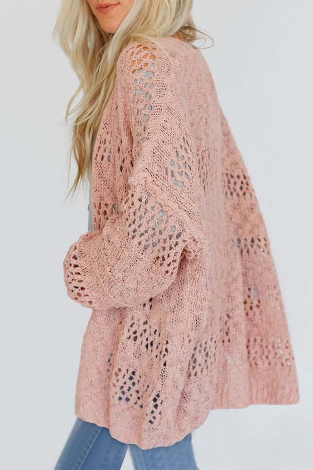Openwork Open Front Long Sleeve Cardigan - Charming Charlie