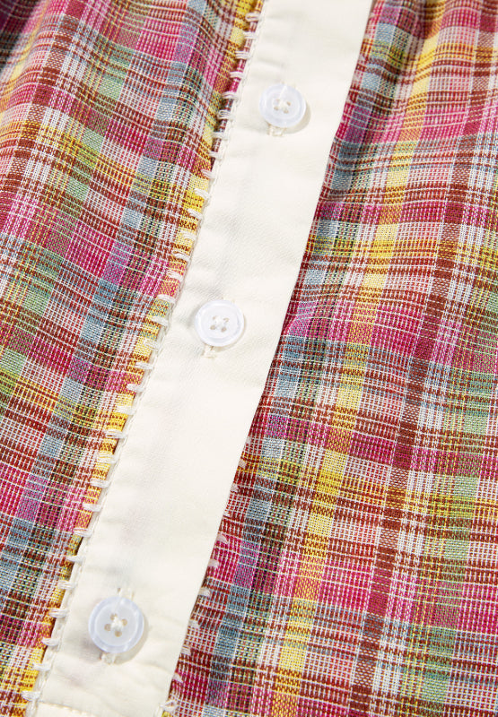 Mulit-Color Plaid Round Neck Long Sleeve Blouse - Charming Charlie