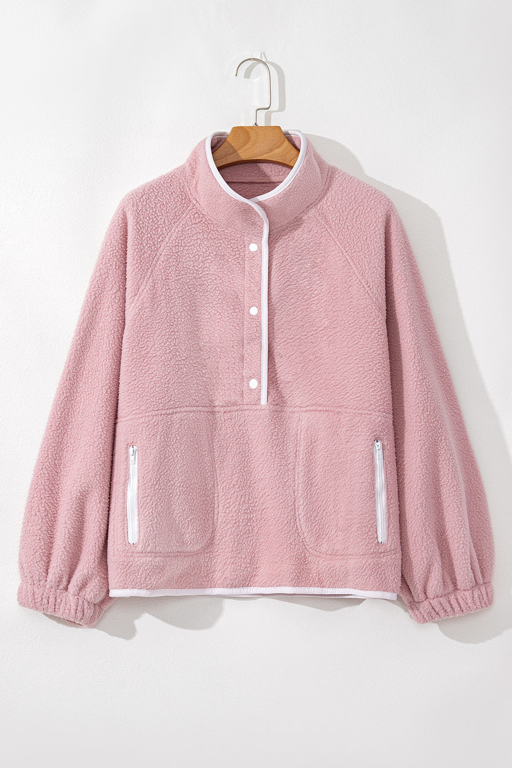 Half Snap Long Sleeve Sweatshirt with Side Slit Pockets - Charming Charlie