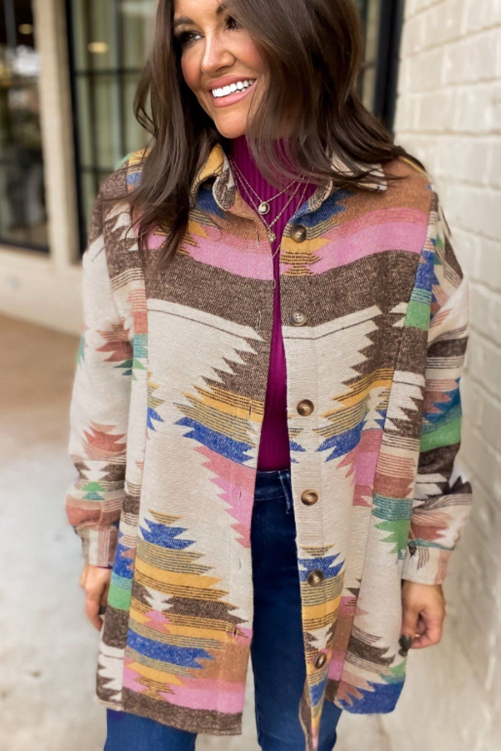 Geometric Button Up Long Sleeve Jacket - Charming Charlie