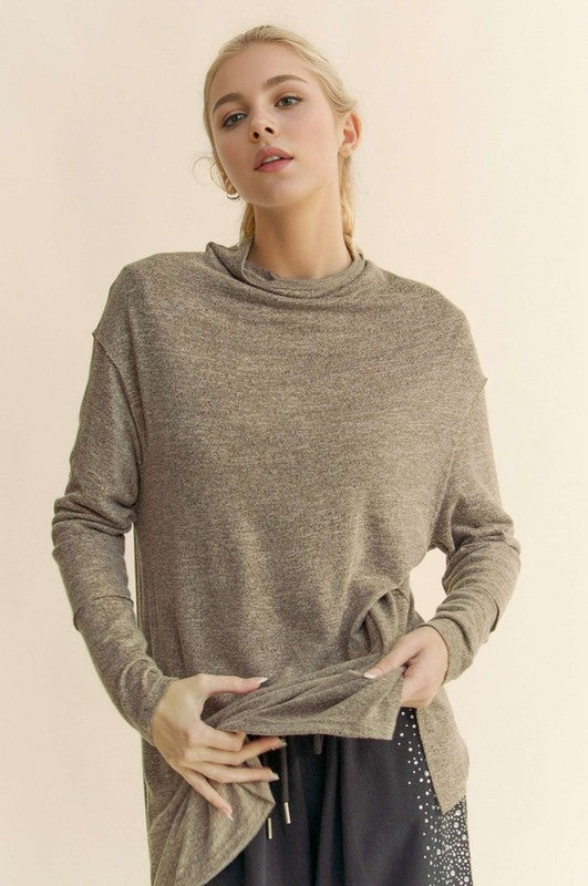 Davi & Dani Slit Mock Neck Long Sleeve Top - Charming Charlie