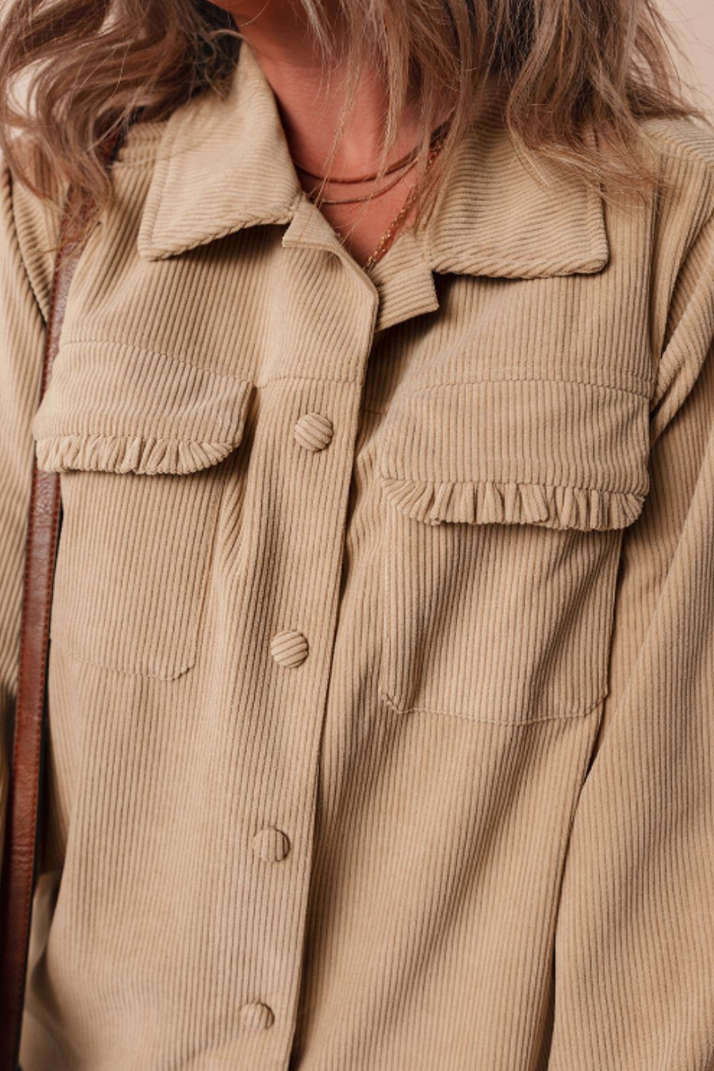 Frill Button Up Long Sleeve Shacket - Charming Charlie