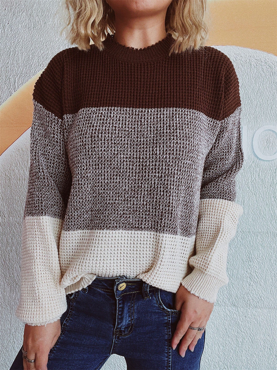 Color Block Long Sleeve Sweater - Charming Charlie