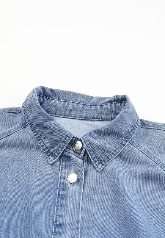 Distressed Collared Neck Flounce Sleeve Denim Dress - Charming Charlie