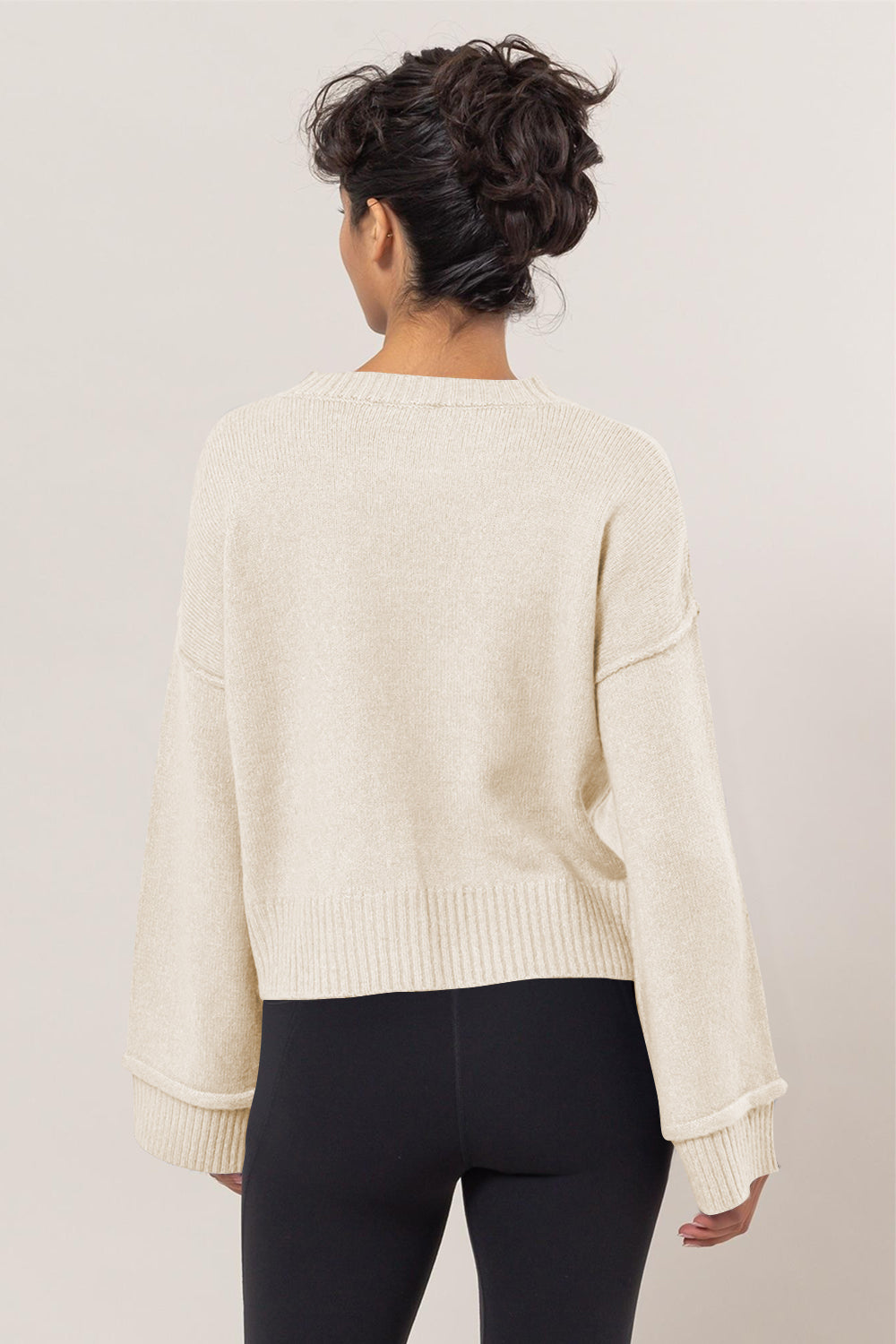 HYFVE Round Neck Dropped Shoulder Ribbed Sweater - Charming Charlie