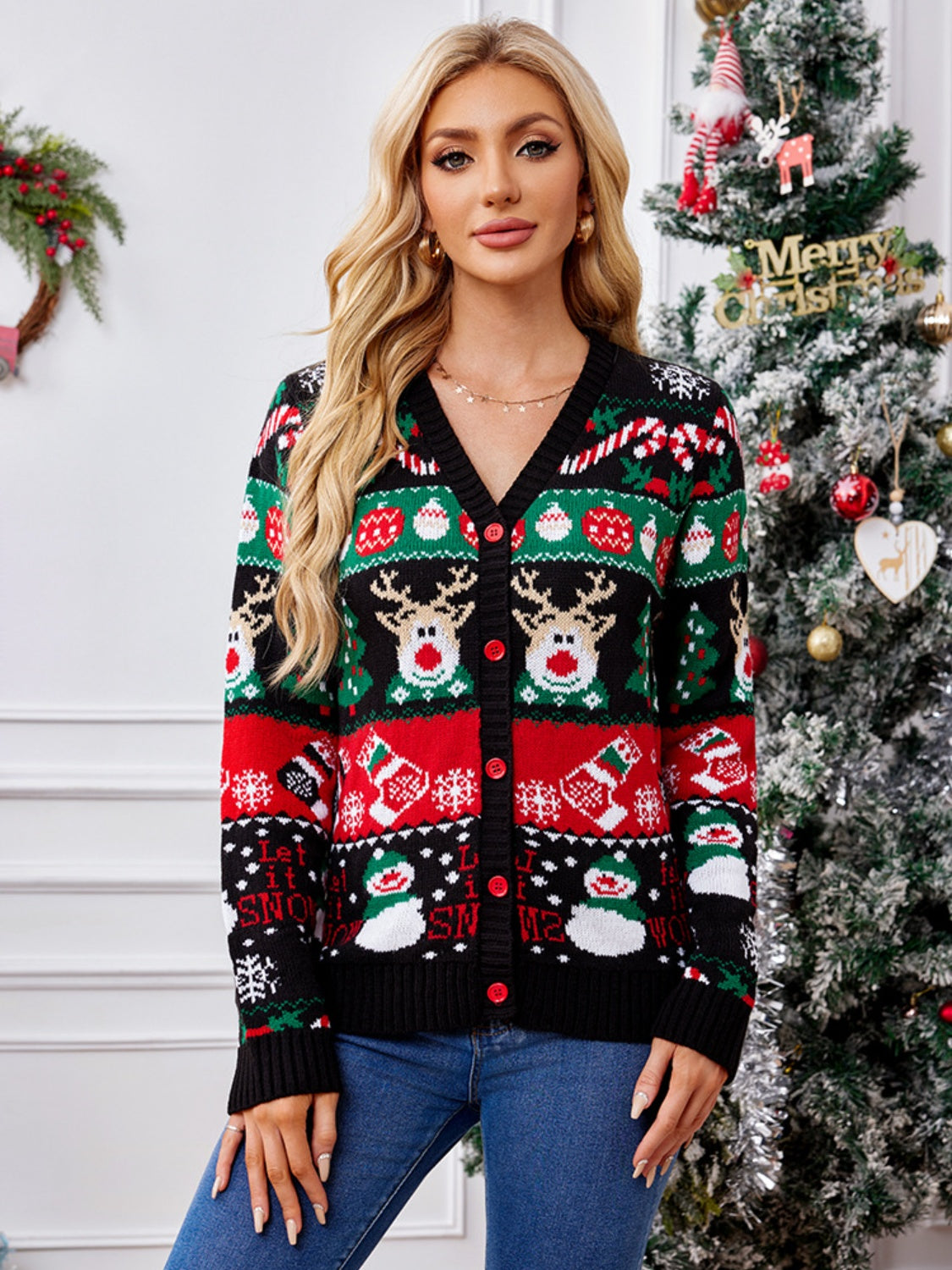 Reindeer Button Up Long Sleeve Cardigan - Charming Charlie