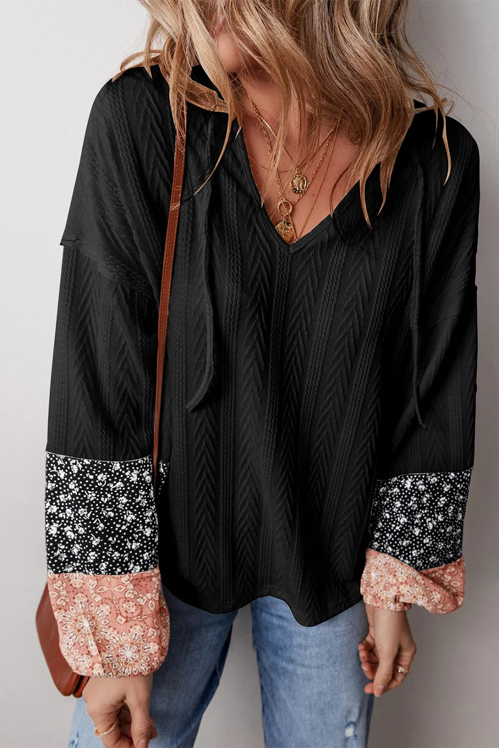 Drawstring Color Block Hooded Long Sleeve Top - Charming Charlie