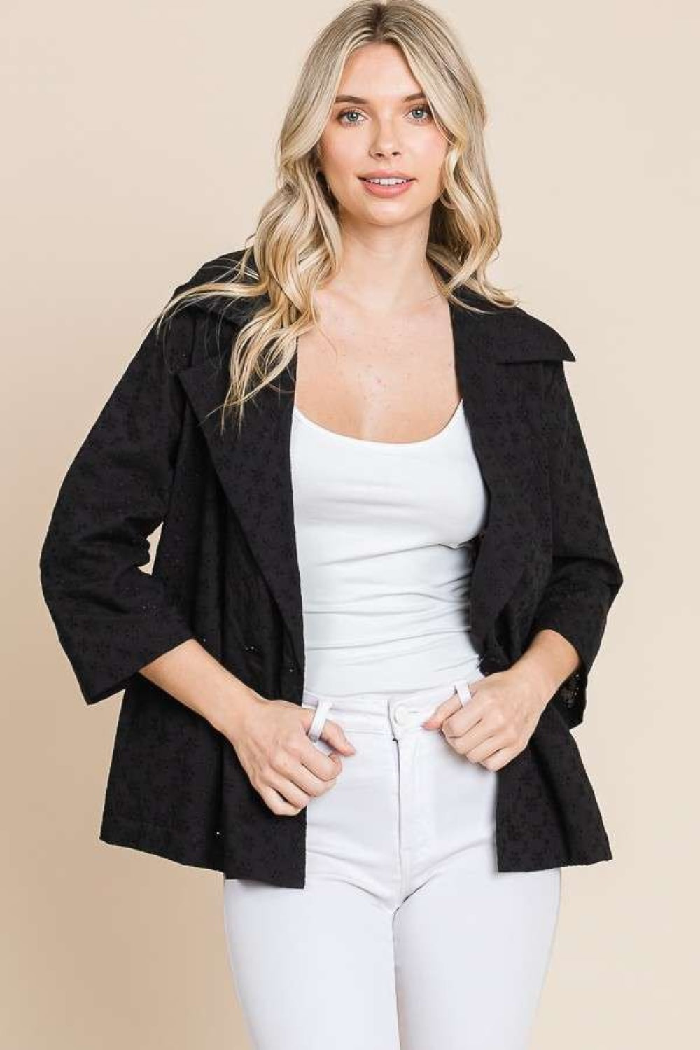 Culture Code Double Breasted Eyelet Jacket with Pockets - Charming Charlie