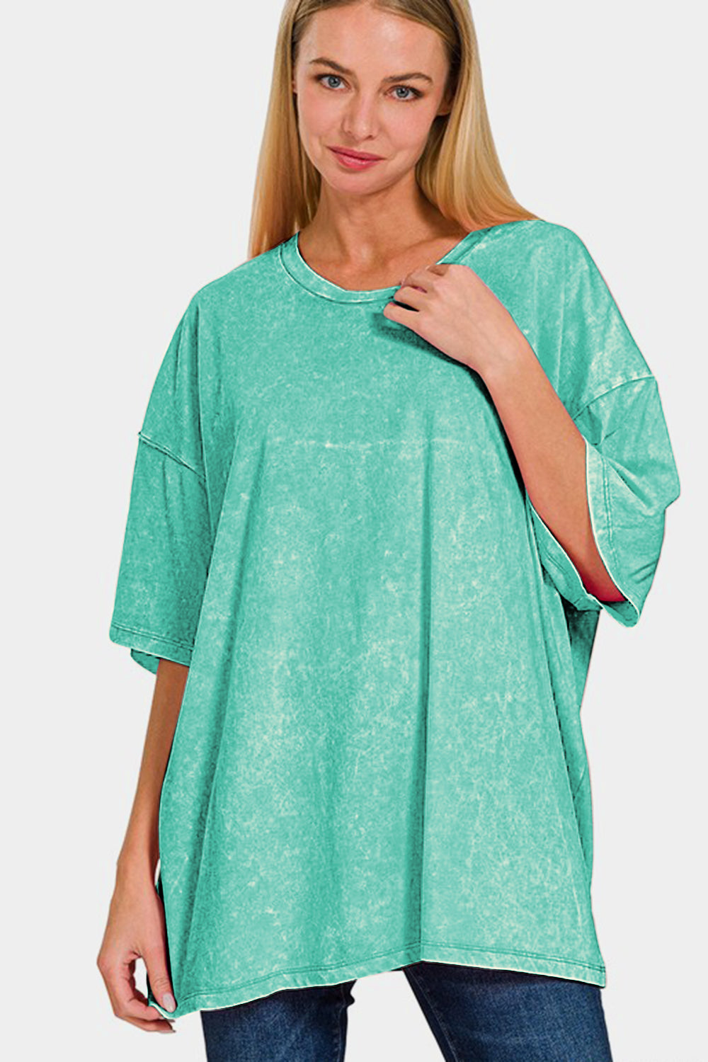 Zenana Full Size Washed Round Neck Drop Shoulder Oversized T-Shirt - Charming Charlie