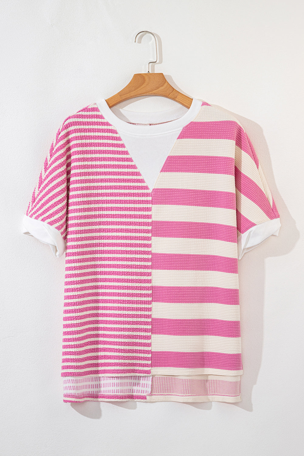 High-Low Striped Round Neck Short Sleeve T-Shirt - Charming Charlie