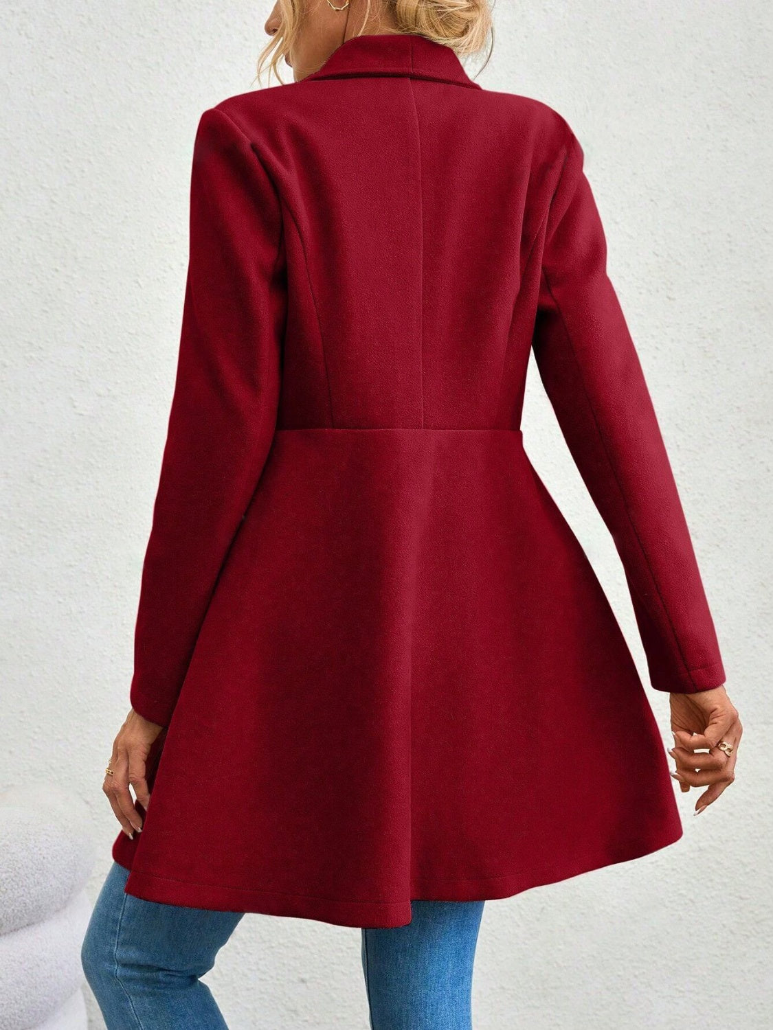 Collared Neck Button Up Long Sleeve Coat - Charming Charlie
