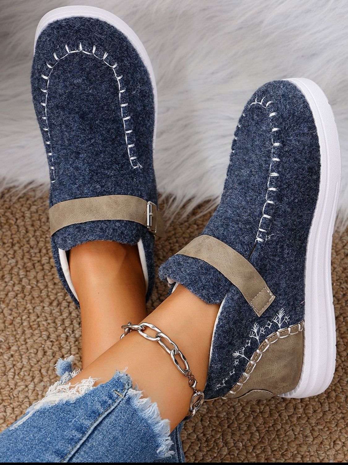 Contrast Round Toe Buckle Sneakers - Charming Charlie