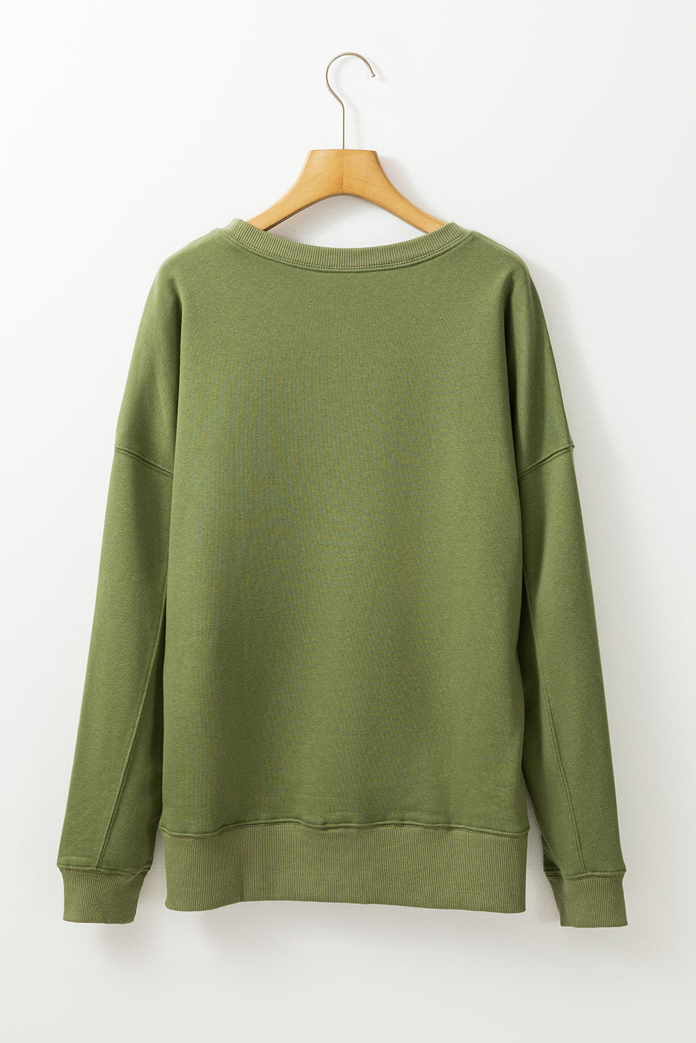 Solid Color Round Neck Long Sleeve Sweatshirt - Charming Charlie