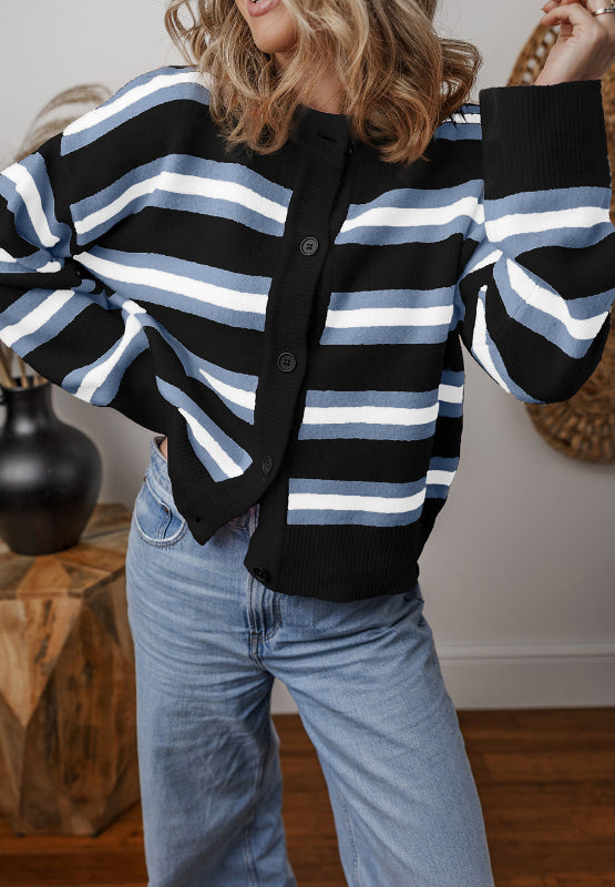 Striped Button Down Long Sleeve Cardigan - Charming Charlie
