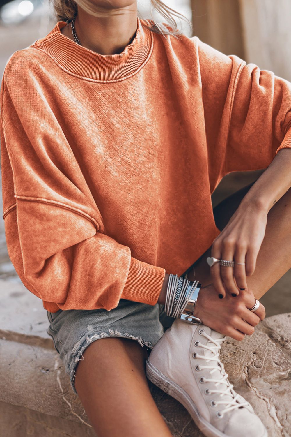 Mock Neck Dropped Shoulder Sweatshirt - Charming Charlie