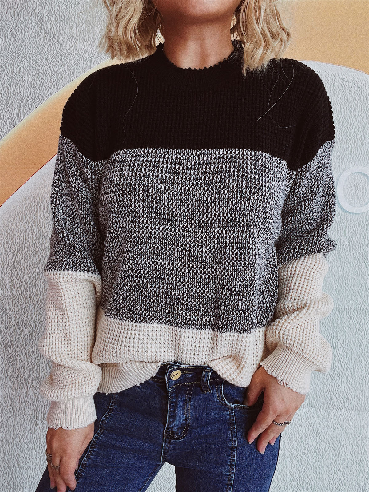 Color Block Long Sleeve Sweater - Charming Charlie