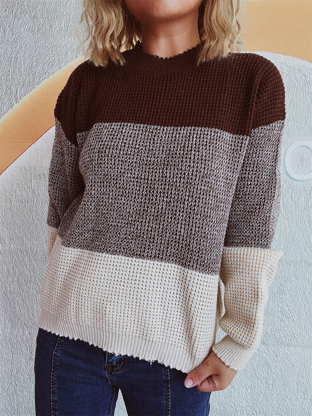 Color Block Long Sleeve Sweater - Charming Charlie