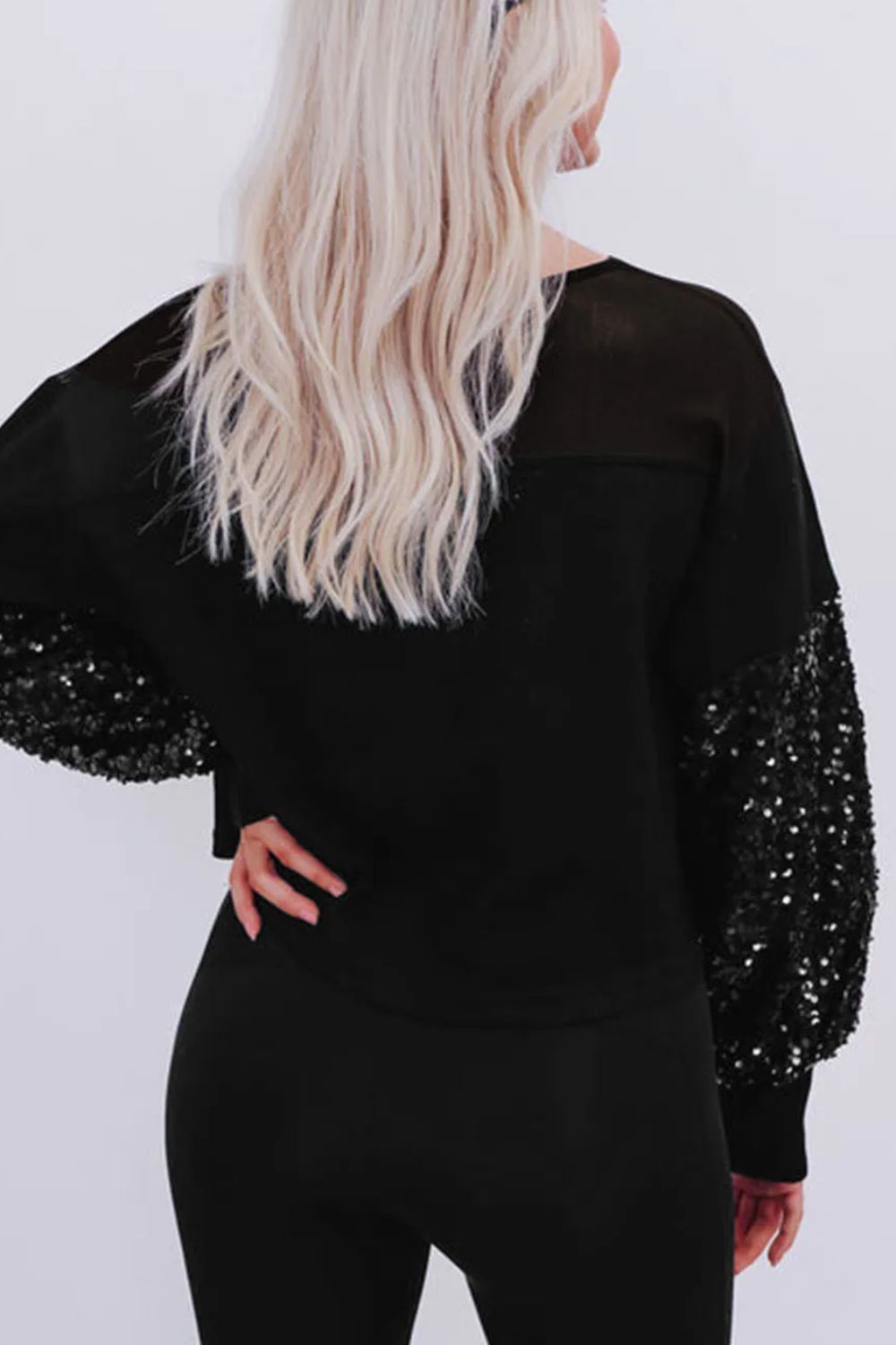 Sequin Boat Neck Long Sleeve Blouse - Charming Charlie