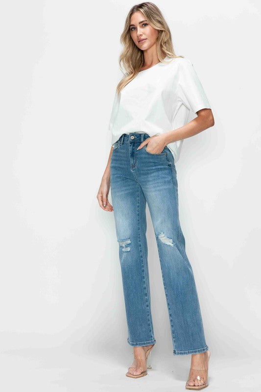 bytos Full Size Distressed High Rise Straight Jeans - Charming Charlie