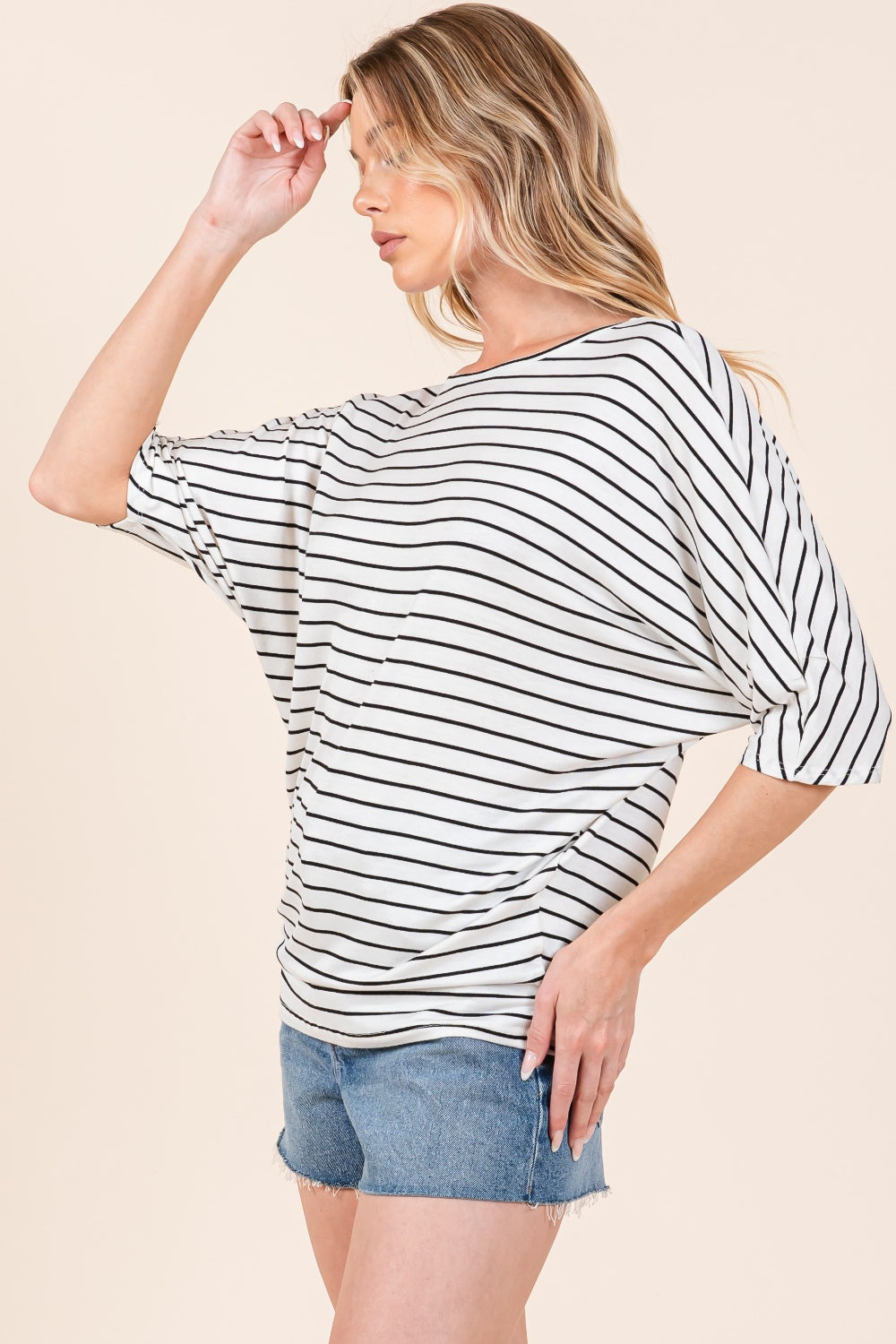 BOMBOM Striped Boat Neck Dolman Sleeve Top - Charming Charlie