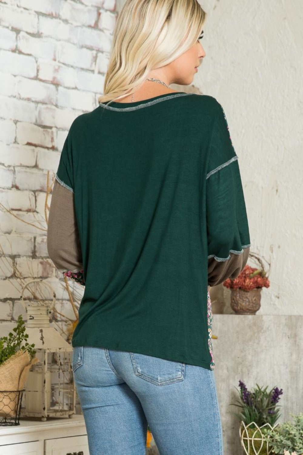 Celeste Full Size Floral Color Block Exposed Seam T-Shirt - Charming Charlie
