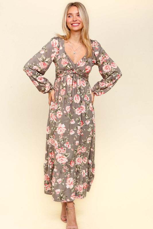 Haptics Twisted Detail Ruffled Hem Floral Dress with Side Pockets - Charming Charlie