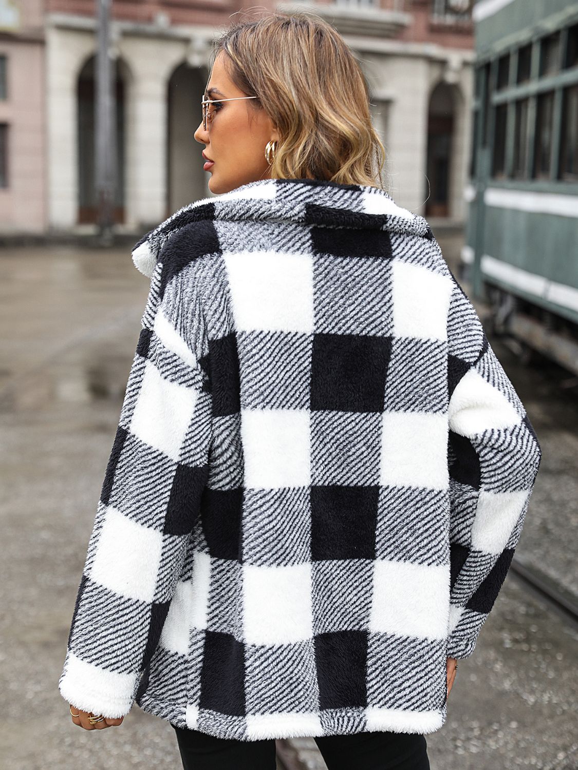 Plaid Collared Neck Button Down Jacket - Charming Charlie