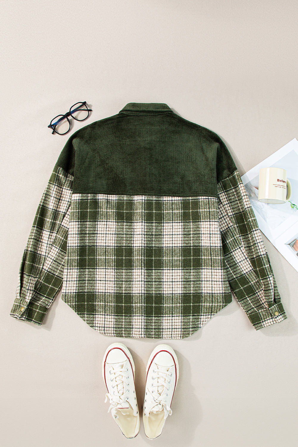 Snap Down Collared Neck Plaid Shacket - Charming Charlie