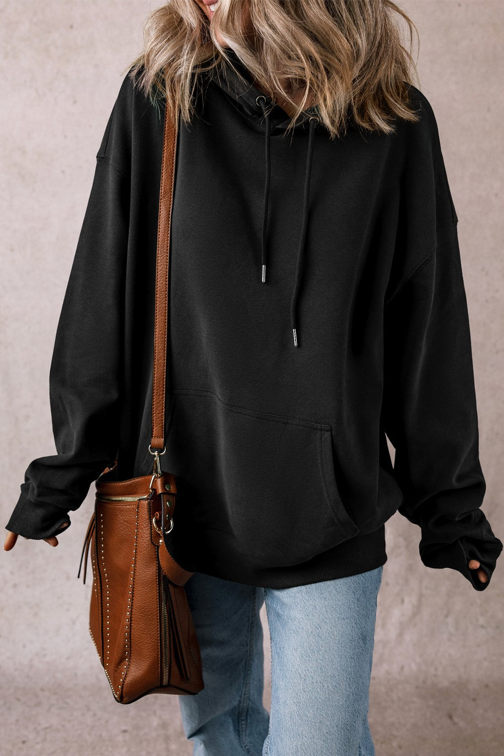 Drawstring Pocketed Long Sleeve Hoodie - Charming Charlie