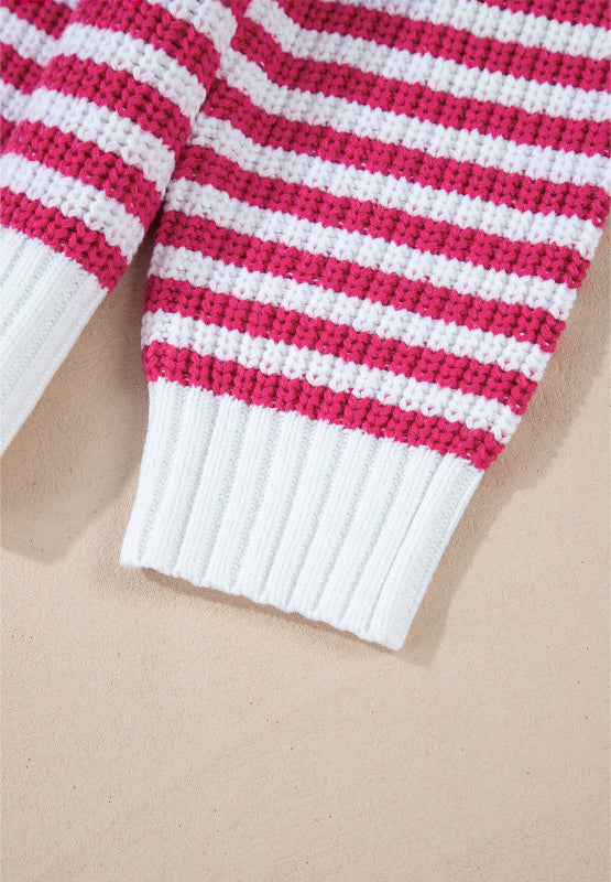 Striped Half Zip Mock Neck Long Sleeve Sweater - Charming Charlie