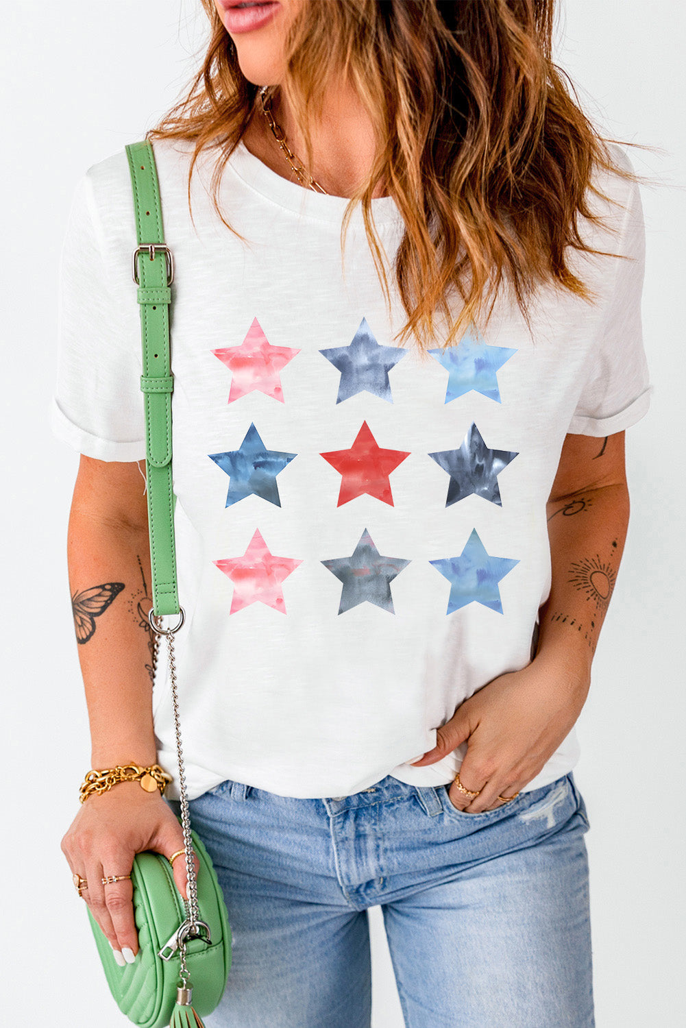 Star Round Neck Short Sleeve T-Shirt - Charming Charlie