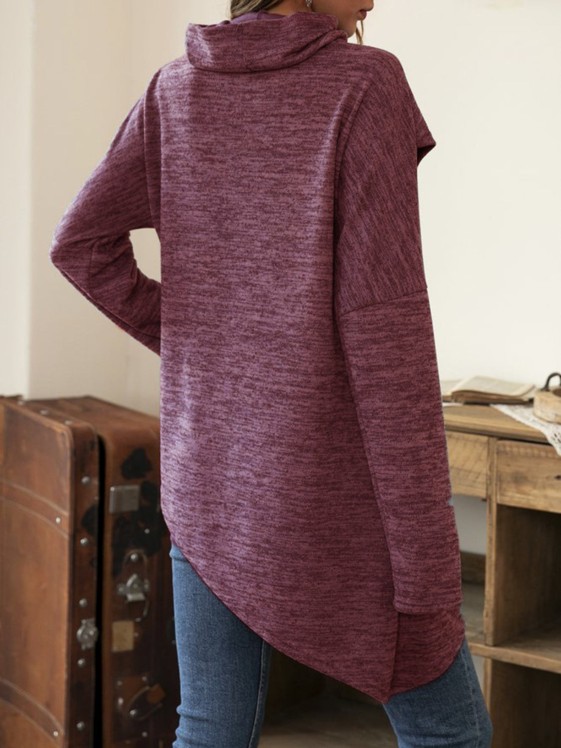 Asymmetrical Hem Cowl Neck Long Sleeve T-Shirt - Charming Charlie