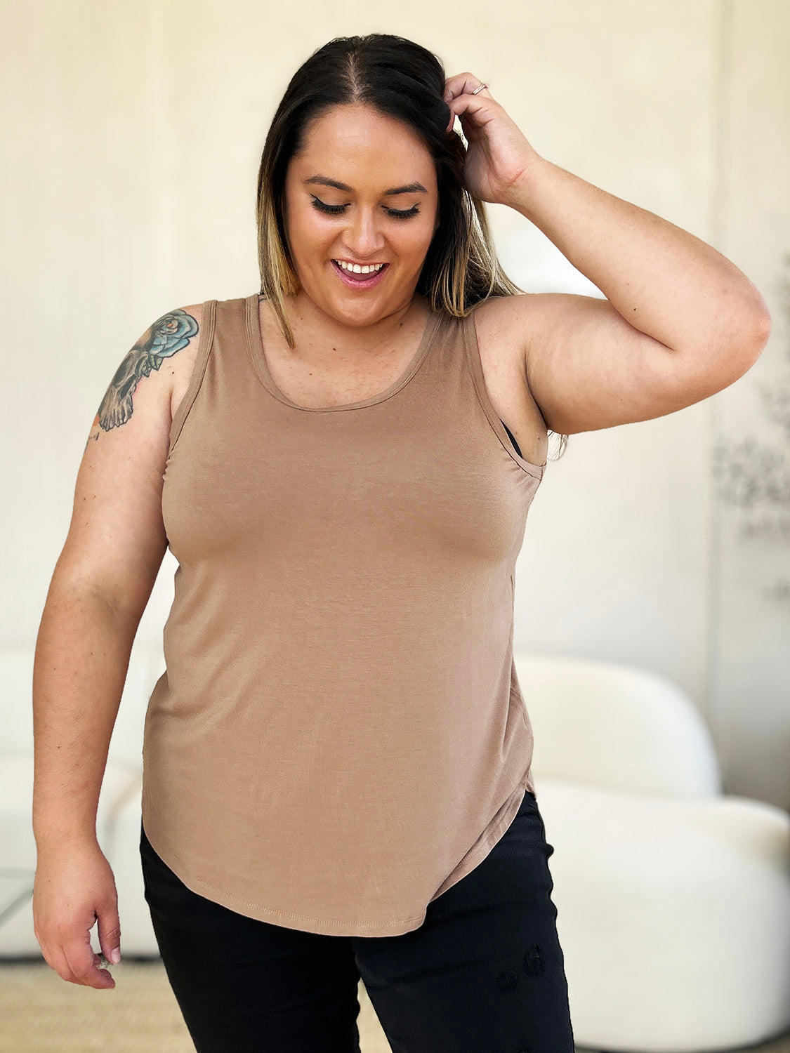Basic Bae Full Size Round Neck Curved Hem Tank - Charming Charlie