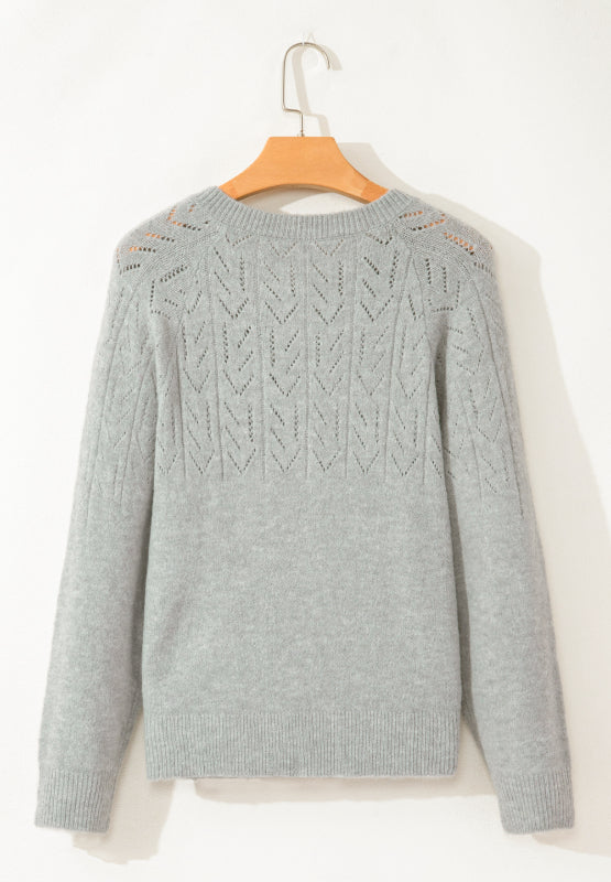 Openwork Button Down Long Sleeve Cardigan - Charming Charlie