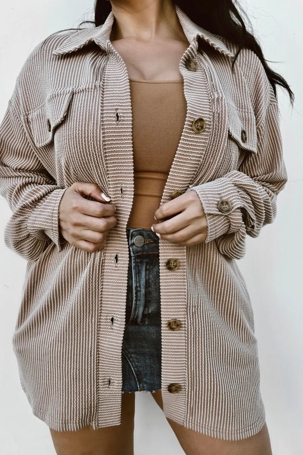 Plus Size Button Up Long Sleeve Jacket - Charming Charlie